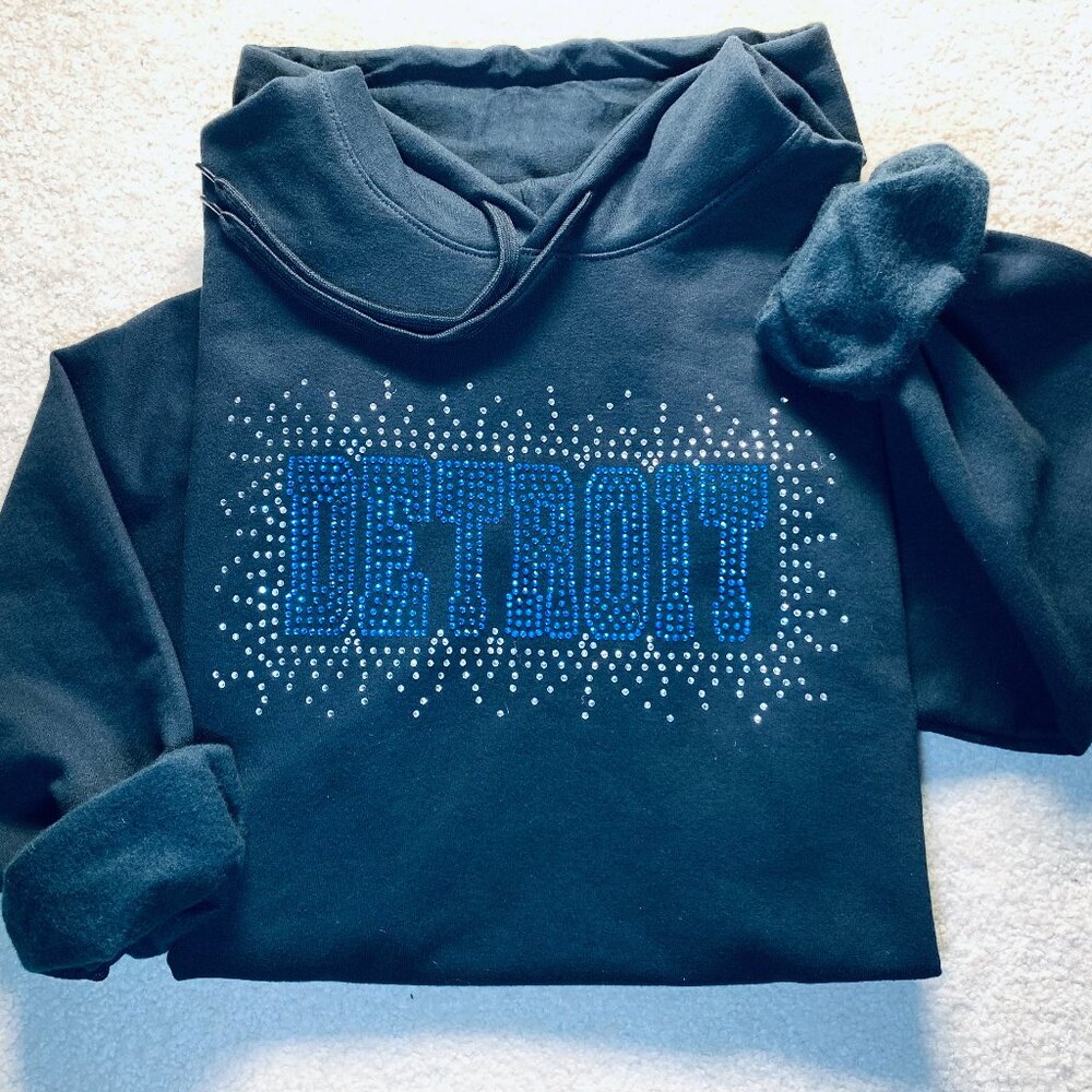 Exclusive, hand decorated Detroit pride hoodie with rhinestones!